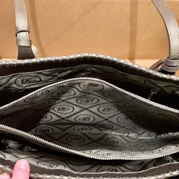 Brighten “Gabriella Medallion Tasseled Leather Tote” Color is Pewter - Picture 9 of 11